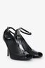 Gucci Black Patent Leather Interlocking GG Peep Toe Ankle Strap Heels Size 37.5