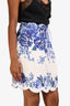 Zimmermann White/Blue Linen Scalloped Belted Skirt Size 2
