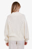 Gucci Cream V Neck Lace Up Ribbed Sweater Size M