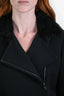 Prada Sport 2010 Black Beaver Fur Collared Jacket Size 46