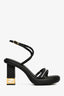 Fendi Black Leather Gold Nappa Baguette Ankle Strap Heels Size 39