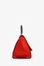 Celine White & Red Pony Hair and Leather Medium Trapeze Bag with Strap