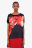 Moncler Black/Pink Silk Flower Print T-Shirt Size M