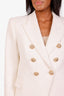 Balmain White Cotton-Blend Double Breasted Textured Blazer Size 42