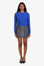 Sandro Blue Denim/Multi Houndstooth Zip Mini Skirt Size 34