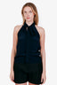 Nili Lotan Navy Silk Sleeveless Tie Neck Top Size 2