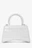 Balenciaga White Croc Embossed XS Hourglass Top Handle with Strap