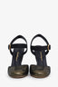 Salvatore Ferragamo Black Leather Glitter Ankle Strap Heels Size 6