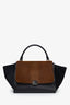 Sac à main Celine Trapeze moyen en cuir noir et cuir de poney marron