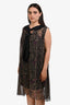 Thomas Wylde Black/Beige Printed Sheer Silk Sleeveless Shirt Dress Size M