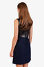Celine Navy/Black Leather Tweed Sleeveless Mini Dress Size 38