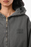 Miu Miu Grey Cotton Down Filled Hooded Embroidered Logo 'Gabardine Blouson' Jacket Size 38