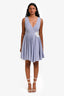 Sandro Blue/White Stripe V-Neck Back Tie Embroidered Mini Dress Size 2