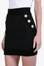 Balmain Black Textured Gold Button Mini Skirt Size 38