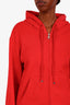 Moncler Red Cotton Logo Zip Up Sweater Size M