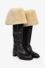 Celine Black Leather Shearling Lined Tall Boots Size 39