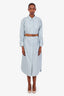 Brunello Cucinelli Blue Cotton Blend Belted Midi Shirt Dress Size L