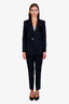 Sandro Navy Wool Velvet Detailed Oversized Blazer and Straight Leg Pants Size 38