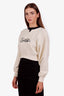 Off-White Ivory/Black Cropped Logo Embroidered Sweatshirt Size XS
