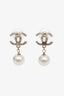 Pre-loved Chanel™ 2014 Gold-Plated Faux Pearl & Strass CC Drop Earrings