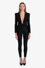 Saint Laurent Black Long Sleeve Plunge Neckline Jumpsuit Estimated Size M