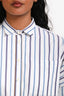 Brunello Cucinelli White/Blue Cotton Pinstripe Bead Button-Down Shirt Size XXS