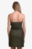 Ganni Green Quilted Puffer Strapless Mini Dress Size 38