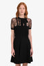 Valentino Black Viscose Lace Ruffle Detail with Bow Short Sleeve Cocktail Dress Size L