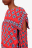 Sandro Red/Blue Printed Silk Blouse Size 2