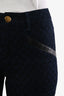 Louis Vuitton Navy Denim Leather Detail Monogram Flared Jeans Size 38