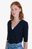 Vince Navy Blue Wool Short Sleeve Buttoned Cardigan Size S