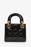 Christian Dior 2018 Black Patent Leather Mini Lady Dior with Strap