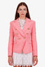 Balmain Pink Cotton-Blend Tweed Double Breasted Blazer Size 36