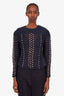 Balmain x H&M Navy/Gold Braided Sheer Long Sleeve Top Size US 12