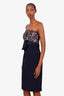 Wayne Clark Navy Lace Embroidered Strapless Midi Dress Size 8