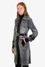 Dolce & Gabbana 2005 Fall Winter Runway Grey Shearling Alligator Swarovski Belted Coat Size S