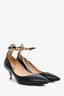 Valentino Black Leather Studded Gold-Tone Ankle Strap Pumps Size 37