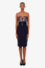 Wayne Clark Navy Lace Embroidered Strapless Midi Dress Size 8