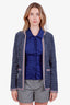 Thom Browne Blue Check Print Textured Tweed Cotton Cardigan Size 40