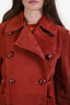 Gucci Red Rust Suede Leather Knot Buttoned Trench Coat Size 44