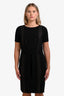 Pre-loved Chanel™ Black Cotton Knit Contrast Stitch Belted Short Sleeve Midi Dress Size 40