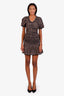 Ganni Black/Brown Seersucker Check Ruched Mini Dress Size 32