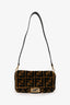 Fendi Brown/Black Shearling FF Baguette Bag with Strap