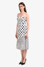 Saloni White/Navy Polka-Dot Ruffled Strapless Midi Dress Size 6