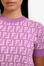 Fendi Purple Cotton FF Monogram Short Sleeve Sweater + Mini Skirt Set Size XS