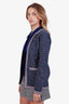 Thom Browne Blue Check Print Textured Tweed Cotton Cardigan Size 40