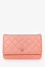 Pre-loved Chanel™ 2012 Peach Orange Leather Quilted 'Classic' Wallet On Chain