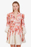 Zimmermann White/Pink Linen Floral Print Devi Mini Dress Size 1