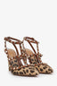Valentino Cheetah Printed Rockstud Wrap Ankle Heels Size 37.5