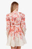 Zimmermann White/Pink Linen Floral Print Devi Mini Dress Size 1